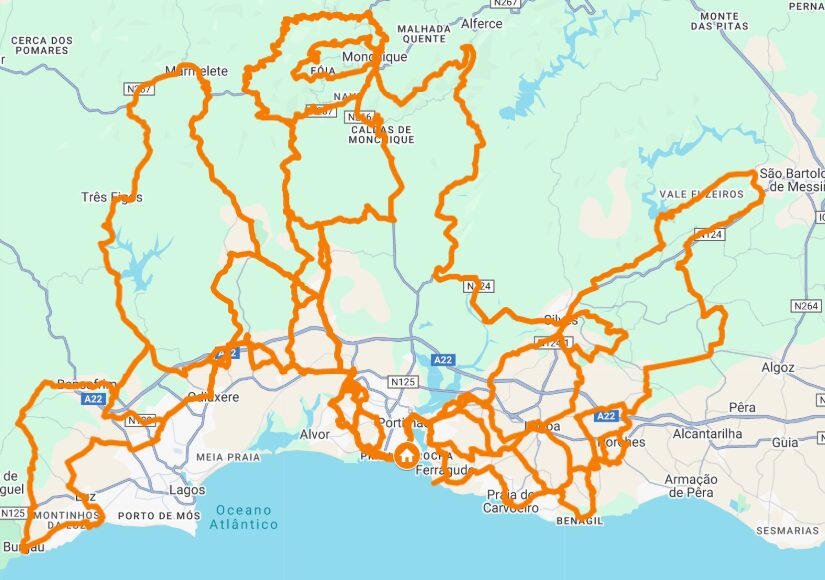 Kaart rondreis Algarve