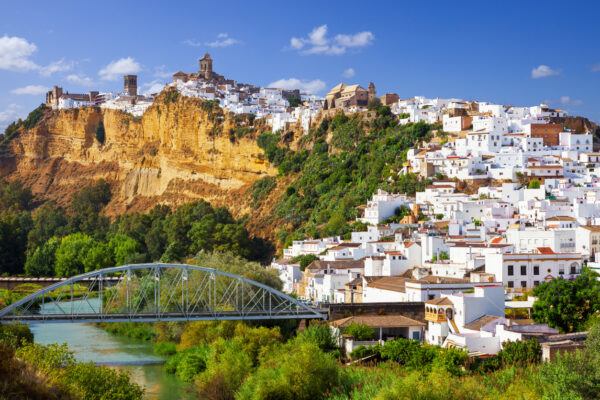white town built on a rock along Guadalete river, in the province of Cadiz, Spain